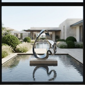 Sculpture abstraite en acier inoxydable poli miroir sur mesure, en forme de ruban, pour jardin, cour, place publique, installation d'art moderne en extérieur - Product Image 5