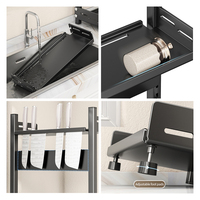 Étagère à épices murale ou de comptoir en acier à 3 niveaux, double usage, avec barrière de protection, pour la vente en gros