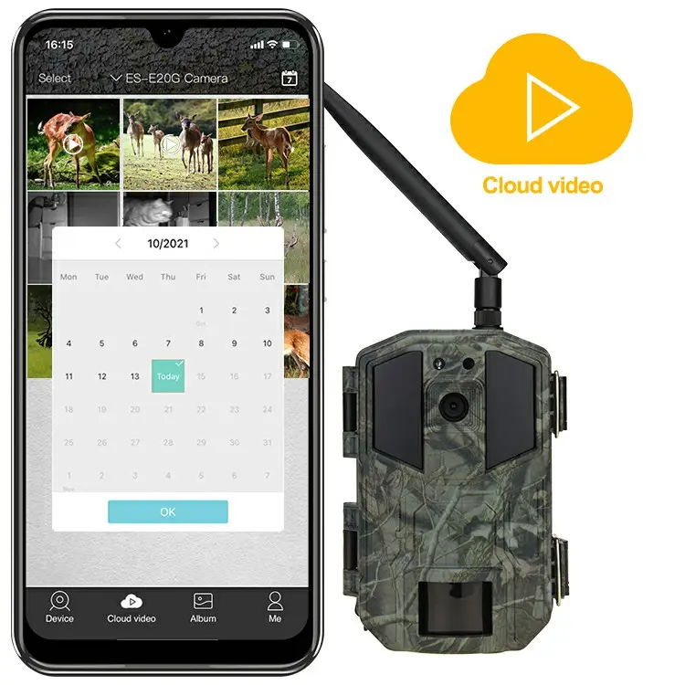 4G Wildlife Trail Camera 2.7K 14MP Hunting Camera with APP Cloud IP65 Live Video Adjustable Antena LTE