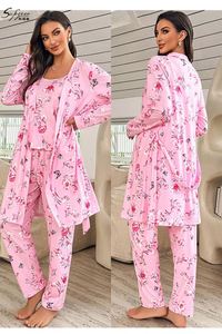 P213 Hot 3 Sets Short Sleeved Dress Breathable Knitted Elastic Waist College Wear Winter Autumn Sweet <b>Pajamas</b> Front - Product Image 3