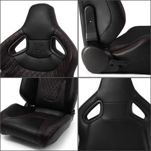 Jiabeir Universel Nouveau Siège de Course Recaro en Cuir PVC Noir avec Coutures Rouges et Double Glissière JBR1093 - Product Image 5