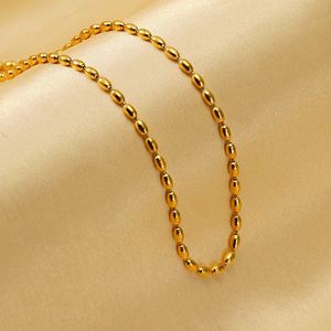 ชุดเครื่องประดับโซ่ลูกปัดรูปไข่ทำจากสแตนเลสคุณภาพดีชุดสร้อยข้อมือลูกปัดชุบทอง18K สำหรับผู้หญิง - Product Image 1