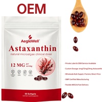 Complément d'astaxanthine dérivé de microalgues, gélules antioxydantes de 12 mg, favorise la santé de la peau et l'équilibre cellulaire à long terme