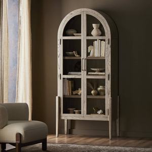America Style Storage Cabinet <b>Solid</b> <b>Wooden</b> Bookshelves <b>Bookcases</b> with Glass Door - Product Image 1