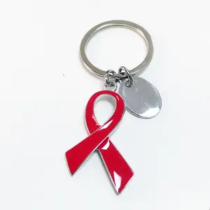 custom tag Aids HIV red ribbon soft enamel keychain