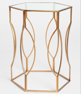 Mesa de Café Pequena Hexagonal Moderna e Minimalista com Prateleira de Armazenamento e Estrutura Metálica, Topo de Ardósia Antiga para Sala de Estar e Quarto - Product Image 6