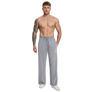 Pantalon de survêtement pour homme en mélange de coton, léger, taille élastique, coupe droite, fermeture à lacets, écologique, séchage rapide, directement de l'usine - Product Image 1