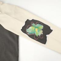 Pull unisexe à col rond et manches raglan, patchwork effiloché, blocs de couleur, 100 % coton, écologique, anti-plis – Grande Vente