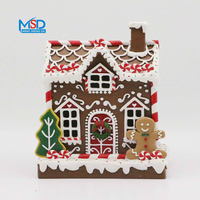 Figurine de maison en résine en forme de maison de pain d'épices, maison de Noël décorée de bonbons avec bonhomme en pain d'épices, décoration de fêtes, approvisionnement en gros B2B