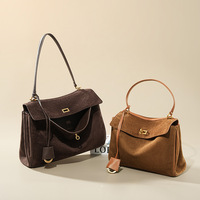 Sac d'été personnalisé en cuir véritable avec logo, en daim et cuir de vachette givré, rigide, tridimensionnel, pour les trajets quotidiens, haut de gamme, grande capacité