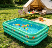 Piscine gonflable rectangulaire en PVC HC-042001 avec trois anneaux, écologique et portable pour tous les âges