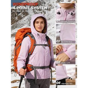 FOXA Women's Waterproof Softshell <b>Jacket</b> With Hood <b>Fleece</b> <b>Lined</b> Warm Lightweight Windproof Hiking Outdoor Clothing - Product Image 6