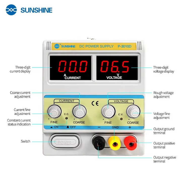 Sunshine P-3010D Adjustable DC Power Supply 30V 10A - Ideal for