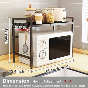 Support de micro-ondes extensible multi-niveaux en métal, étagères de rangement réglables en acier au carbone pour comptoir de cuisine - Product Image 2