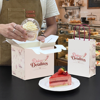 Boîte à gâteau rectangulaire écologique personnalisée avec logo imprimé, avec poignée, en papier alimentaire, pour pâtisserie, desserts, emballage à emporter