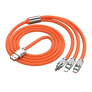 Aleación de zinc 120W Carga súper rápida 3 en 1 Cable USB Tipo C Micro USB para cable de iPhone