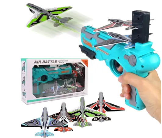 Airplane Launcher Toy Catapult Plane Gun Flying Toy Auto-Launcher with 4Pcs Foam Glider Planes,Bubble Catapult Airplanes