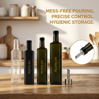 Bouteille Distributrice d'Huile d'Olive en Verre Carrée de Luxe, Vide et Rechargeable, 500 ml, Design Premium Noir Mat Opaque, Protection UV, Modèle 2026