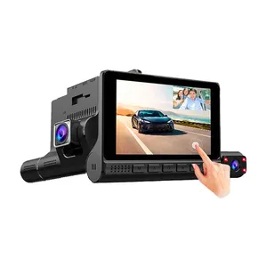 DVR motor mobil, kamera dasbor 3 lensa tampilan depan belakang mengemudi perekam Video 4 inci rekaman Loop LCD 1080P Dukungan Universal