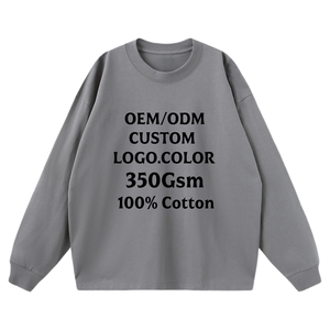 Camiseta de Manga Larga Lisa Personalizada OEM, 350 g/m², 100% Algodón, Corte Holgado, Sudadera Informal de Punto para Hombre, Diseña Tu Logotipo - Product Image 1