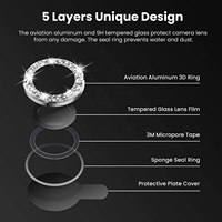 Décorations d'appareil photo arrière pour iPhone 12, protection d'objectif 3D en diamant brillant avec anneau anti-chute pour trou de flash, cristal décoratif