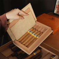 Humidor de bureau de luxe classique en cèdre et cuir, 5 places, avec serrure, hygromètre et fonction anti-humidité, vente en gros