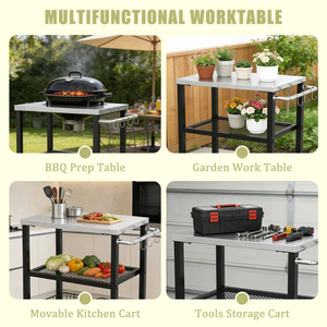 Commercial Kitchen Stainless Steel 3 Tier Food Prep Cart Rolling Storage Rack with Mesh <b>Shelves</b> and <b>Hooks</b> - Product Image 2