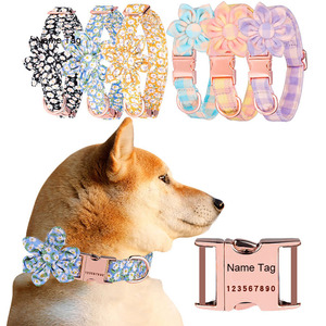Envío rápido correa de perro hebilla de oro personalizada flor femenina perros <span class=keywords><strong>Collar</strong></span> algodón seguridad collares para mascotas - Product Image 1