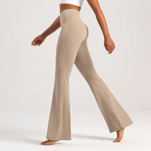 Pantalon de yoga uni GELI pour femme, taille élastique, nylon 66, taille haute, séchage rapide, jambe large, longueur intégrale, infroissable, évasé - Product Image 3