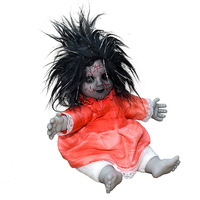 Poupée fantôme d'Halloween, position assise, activée par capteur, avec effets lumineux et sonores, réutilisable, en plastique, pour décoration de sécurité, fonctionne avec piles AAA