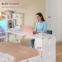 Lit d'angle double avec 7 tiroirs, bureau, bibliothèque, rangement, plateforme moderne en velours, station de charge, lumières RGB, pour chambre d'enfant