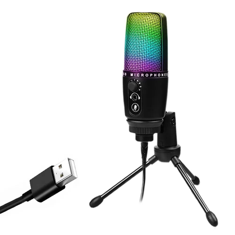 New ME3 RGB Wired Condenser Microphone for PC Computer Gaming Conference Mic Mobile Phone Live Singing for Android/iPhone