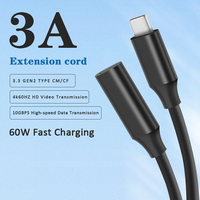 Câble d'extension USB 3.2 3.1 femelle vers mâle, prolonger le câble TYPE C vers C pour la charge rapide PD 3.0, transfert de données 10 Gbps, vidéo 4K60KHZ