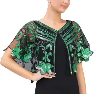 Châle de soirée pour <span class=keywords><strong>femme</strong></span>, orné de perles et de sequins, pour robe de soirée ou cheongsam, style rétro, foulard tendance, hauts élégants, enveloppes décontractées pour carnaval - Product Image 3