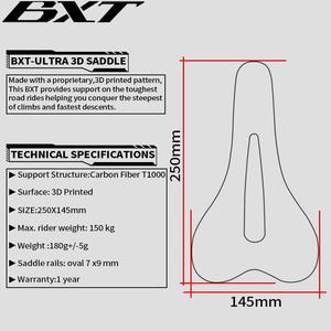 BXT Fibra de carbono T1000 3D Impreso Sillín Estructura de soporte Sillín de fibra de carbono 145mm x 250mm Sillín de bicicleta - Product Image 6