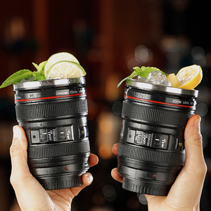 Termo de agua de alta calidad para viaje, botella de doble pared de acero inoxidable para exteriores, con forma de lente de cámara para cóctel con tapa - Product Image 4