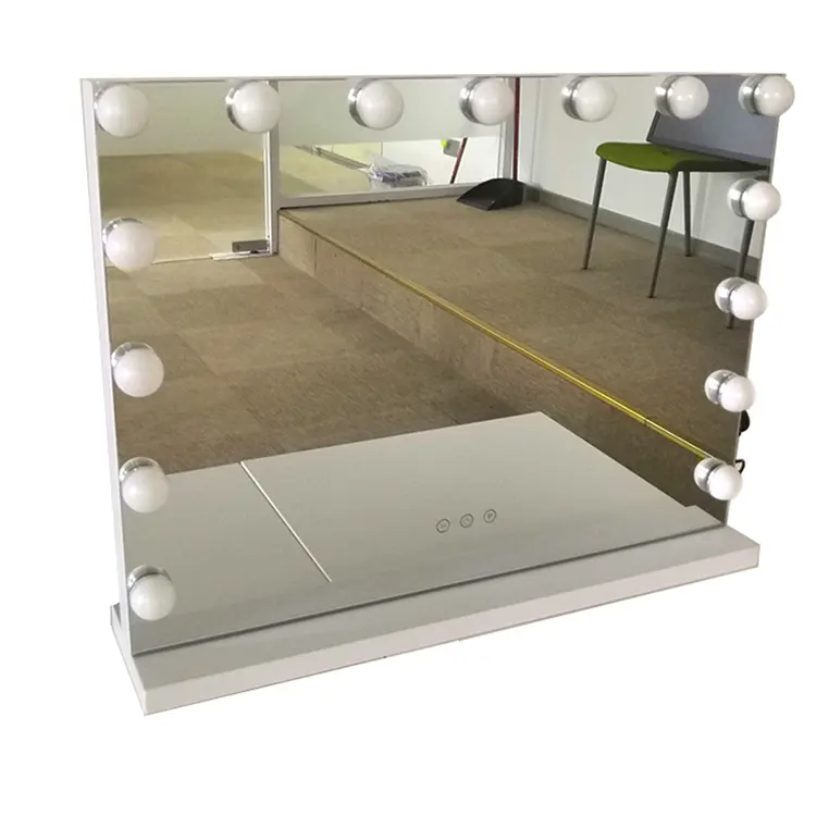 Fashionable Personalised Large White Square Aluminum Touch Switch Makeup Led Light Hollywood Mirror