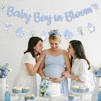 Dekorasi Baby Boy in Bloom, Spanduk Baby Boy in Bloom, Pita Biru, Bunga, Perlengkapan Pesta Baby Shower