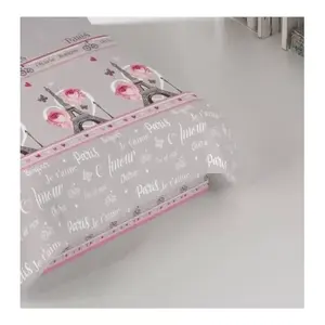 Parure de lit réversible 10 pièces motif Tour Eiffel gris rose imprimé, taille King Size, collection Printemps Juliette Paris - Product Image 6