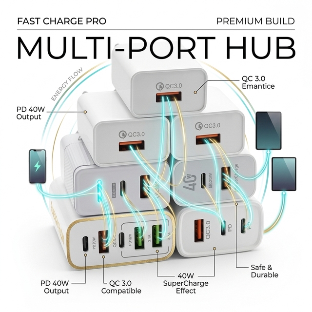 20W 25W 30W 35W 45W 60W 65W 100W 120W Dual 2 3 4 5 6 Multi Port QC 3.0 PD USB Type C Power Adapter Wall Charger for Phone Laptop