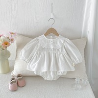 Robe pour bébé fille en coton, couleur unie, col en dentelle, manches longues, printemps automne