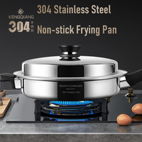 Wok à steak frit antiadhésif Offre Spéciale Wok de cuisine à fond plat avec couvercle 304 Wok en acier inoxydable de qualité alimentaire