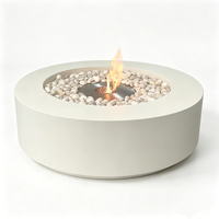 Table basse de luxe ronde en marbre avec foyer bioéthanol, flamme naturelle véritable, sans fumée, pour la décoration intérieure des villas et salons