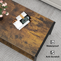 Table basse carrée moderne en métal avec étagère de rangement et plateau en bois, design combiné 43'' pour salon, bureau à domicile, brun rustique