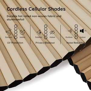 Beige Top Down Cellular Honeycomb <b>Blinds</b> with Easy Pull Handle 100% Blackout Pleated <b>Window</b> <b>Shades</b> for Contemporary Interiors - Product Image 6