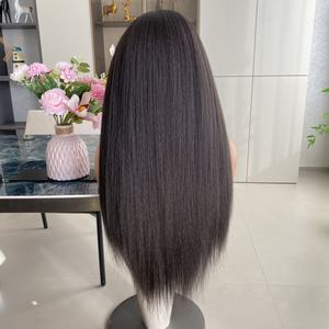 2025 New Customized Transparent Lace Front <b>Wigs</b> Premium Synthetic Kinky Straight Heat Resistant Natural Black 22inch Glueless - Product Image 4