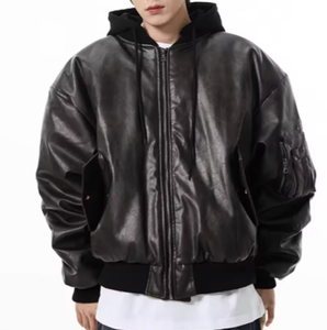 Chaqueta de Cuero con Capucha para Hombre, de Alta Calidad, Resistente al Viento e Impermeable, Talla Grande, para Invierno - Product Image 5