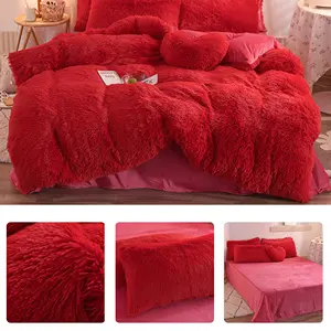 Faux Fur Velvet Fluffy Plush Soft Custom Bedding Set Collections Luxury Bed Sheet Bedding Set