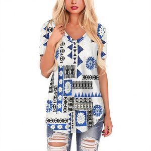 RTS kadın bluzlar ve t-shirt polinezya kabile giyim Samoan yeşil çiçekler baskı kadınlar için özel Polyester V boyun T shirt - Product Image 5