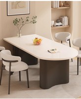 Ensembles de tables à manger modernes et durables, style contemporain, en pierre frittée et céramique, avec base en bois, meubles de salle à manger polyvalents pour la maison, le bureau et l'entrée.